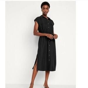 Old Navy Short Sleeve Double Pocket Black Waist Defined Dress Size Medium
